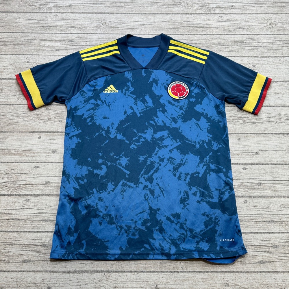 Adidas Colombia Soccer Jersey Mens L Blue 2020 Away Camo Federacion Futbol FCF